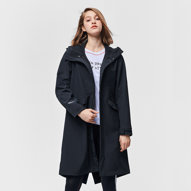 Women's Knee Long Sleeve Single Button Waterproof Windbreaker Spring Autumn Women Parker Hooded Jacket Coat