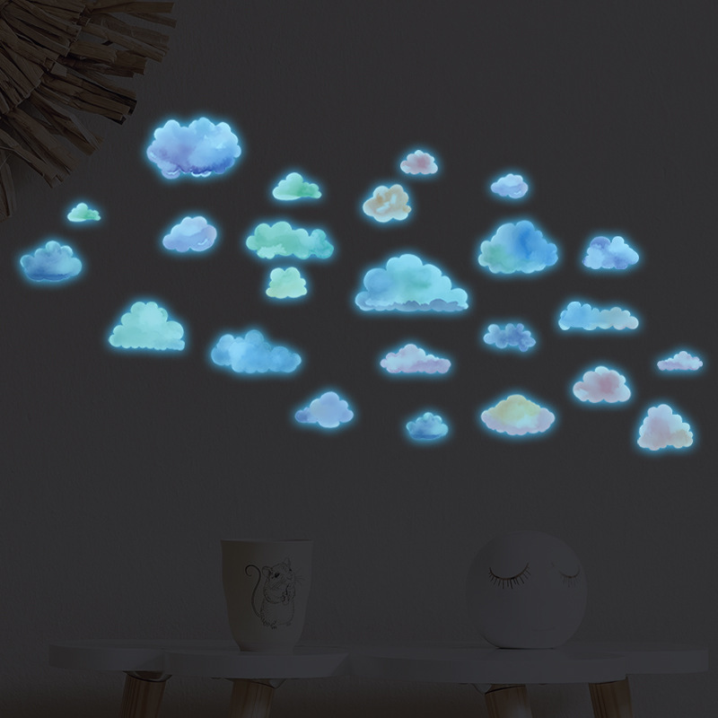 Nordic rainbow cloud luminous decals kids self-adhesive glow in the dark wall sticker for kid children's room