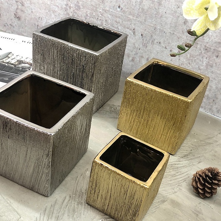 2022  nordic Square golden ceramic vase Wire drawing vases for flowers home decor vases decor