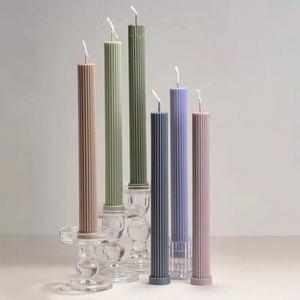 Pastel tall skinny pillar candle ribbed scented fluted pillar candle