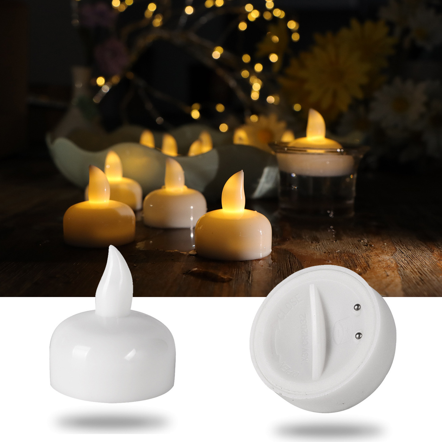 Warm White Battery Flickering LED Tea Lights Candles 3d real flame Waterproof Flameless Floating Tea lights