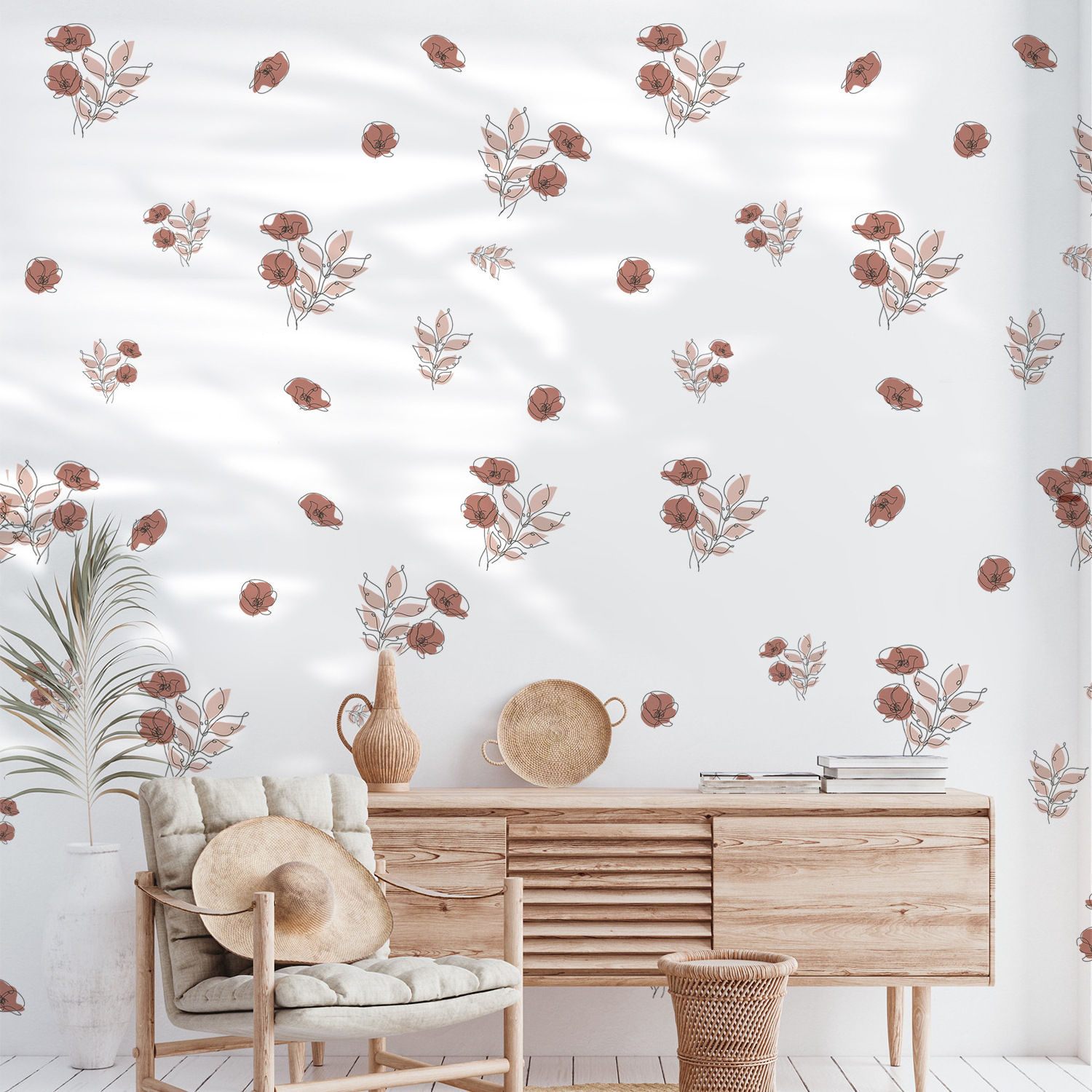 Nordic plant flower home decoration sticker background DIY self-adhesive pvc decal wall sticker