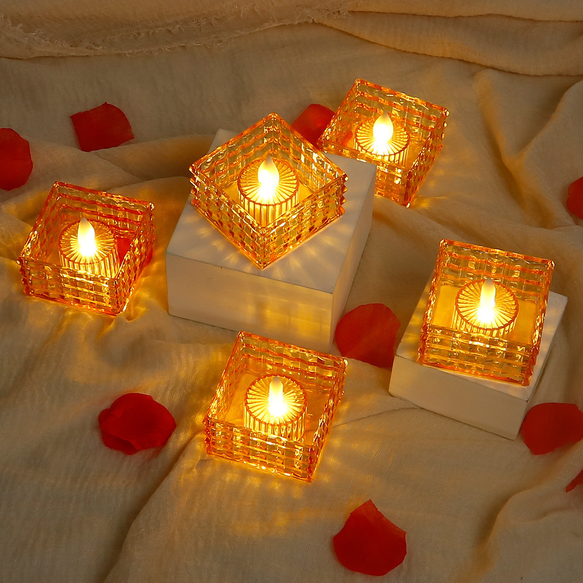 Battery Operated Flameless Candle Led Electric Acrylic Candle Tea Light For Valentine's Day Festival