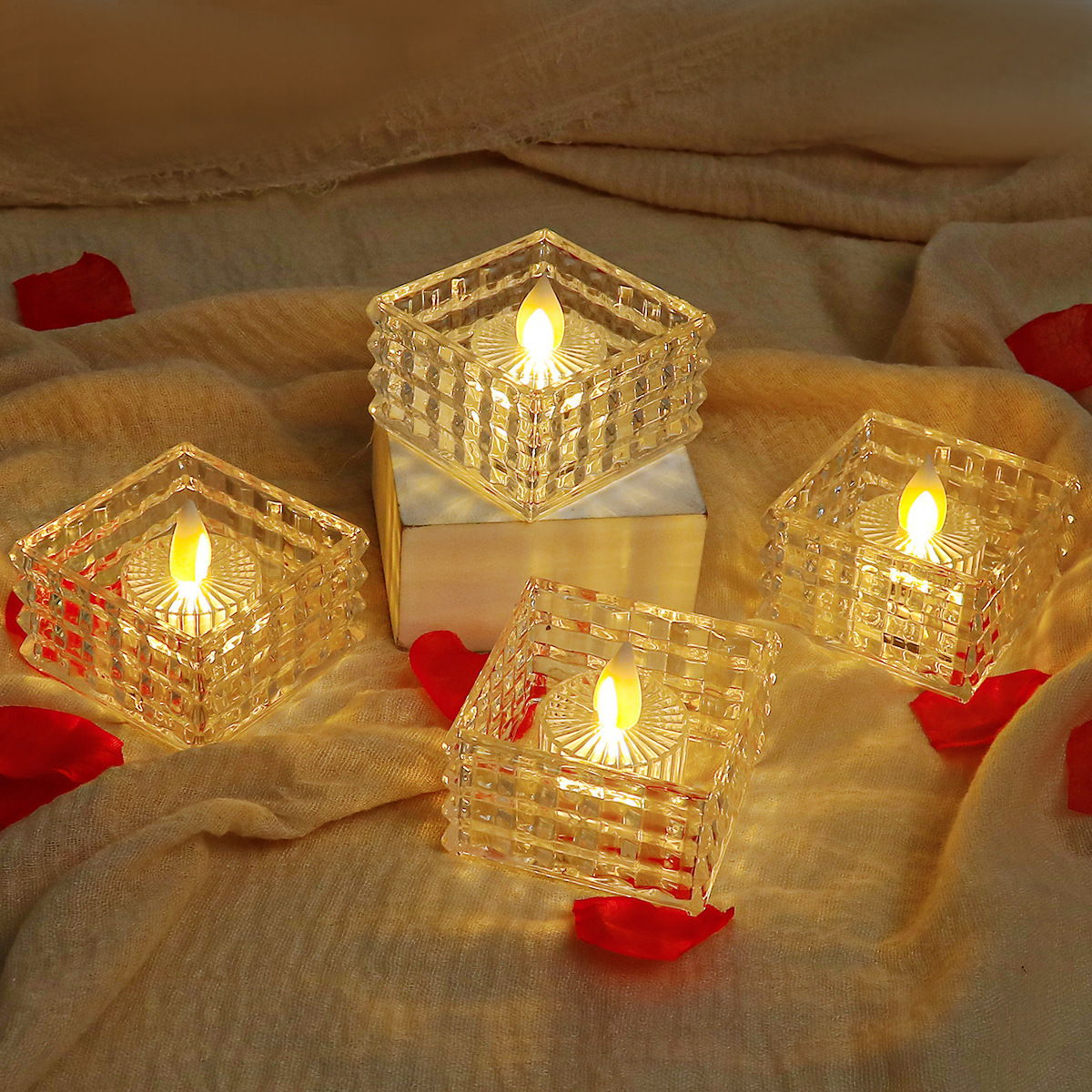 Battery Operated Flameless Candle Led Electric Acrylic Candle Tea Light For Valentine's Day Festival