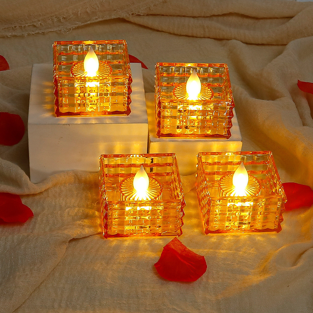 Battery Operated Flameless Candle Led Electric Acrylic Candle Tea Light For Valentine's Day Festival