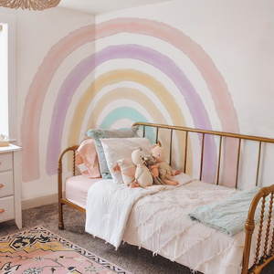 Lovely boho kid room peel and stick removable fabric wall decals large sun rainbow wall mural sticker