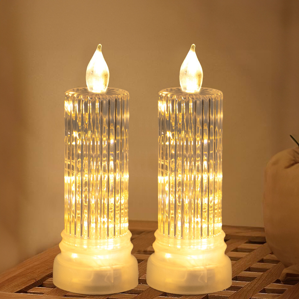 2024 flameless candles lamp battery operated clear rib diamond pattern flickering led pillar candles