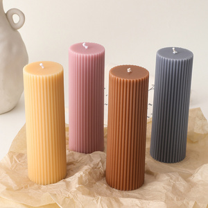 DIY soybean cylinder ribbed candle boho morandi color scented  fluted beeswax pillar candles