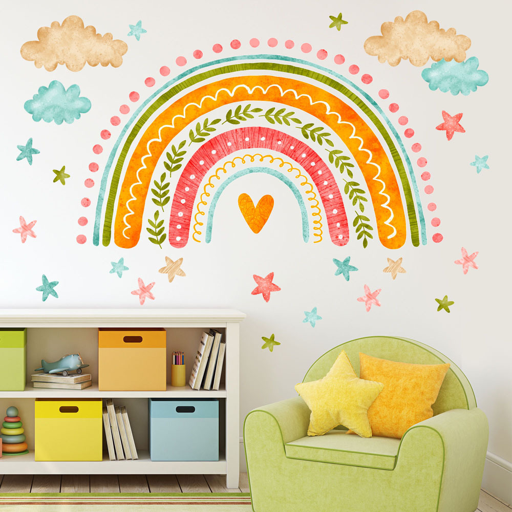 Rainbow Wall Decals Peel and Stick Self Adhesive Colorful Rainbow Wall Sticker for Kids Nursery Room