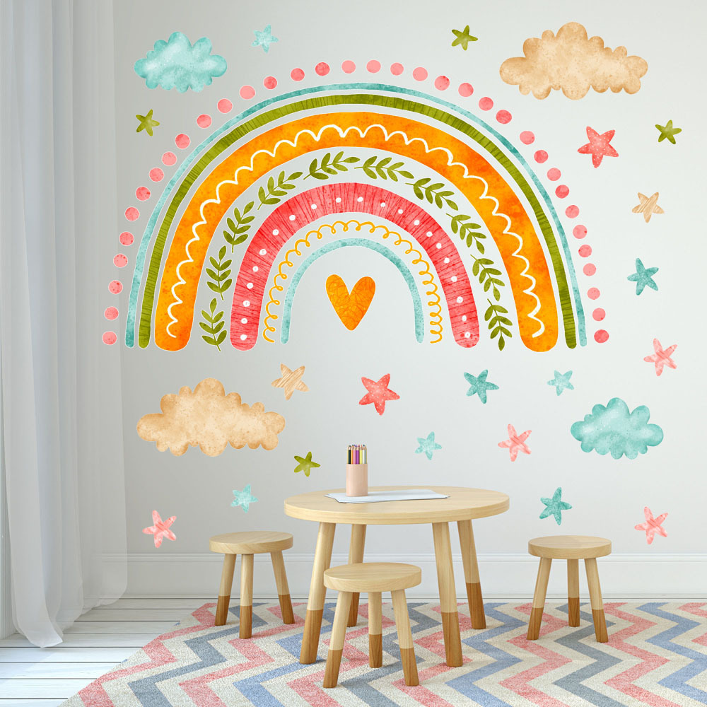 Rainbow Wall Decals Peel and Stick Self Adhesive Colorful Rainbow Wall Sticker for Kids Nursery Room