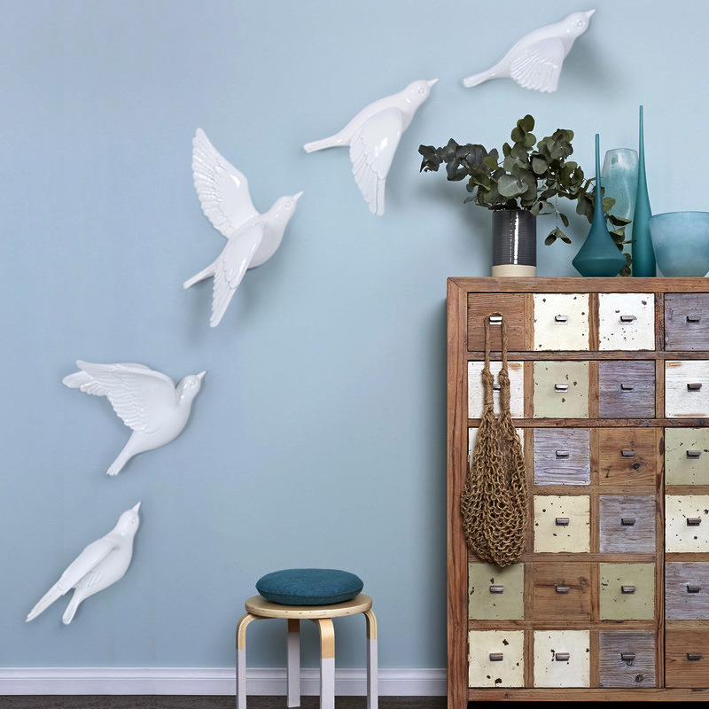 Nordic home decoration sticker background art sculpture ornament 3D flying birds dove wall decor