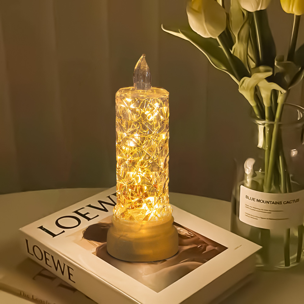 2024 flameless candles lamp battery operated clear rib diamond pattern flickering led pillar candles