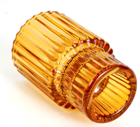 Wedding dinner elegant amber small ribbed glass candle holder