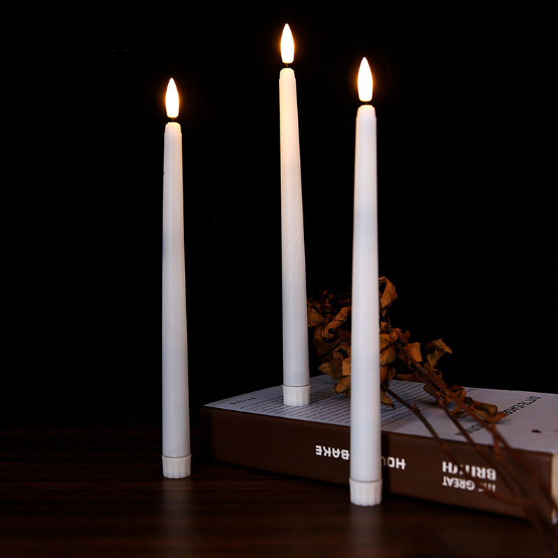 Classic battery operated led warm 3D wick light christmas off white ivory flameless taper candles