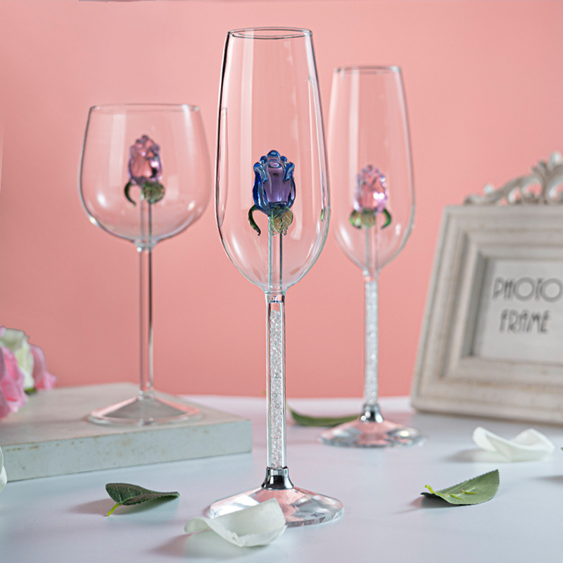 Wedding Wine Glass Goblet Champagne Flutes Glasses Valentine's Day Rose Box Novelty Party Transparent Ganoderma Coffee 3 and 1