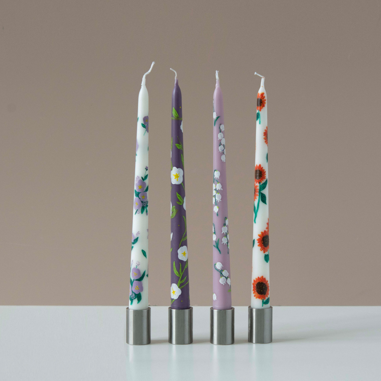 Hand painted dinner candlesticks aesthetic floral tapered candles