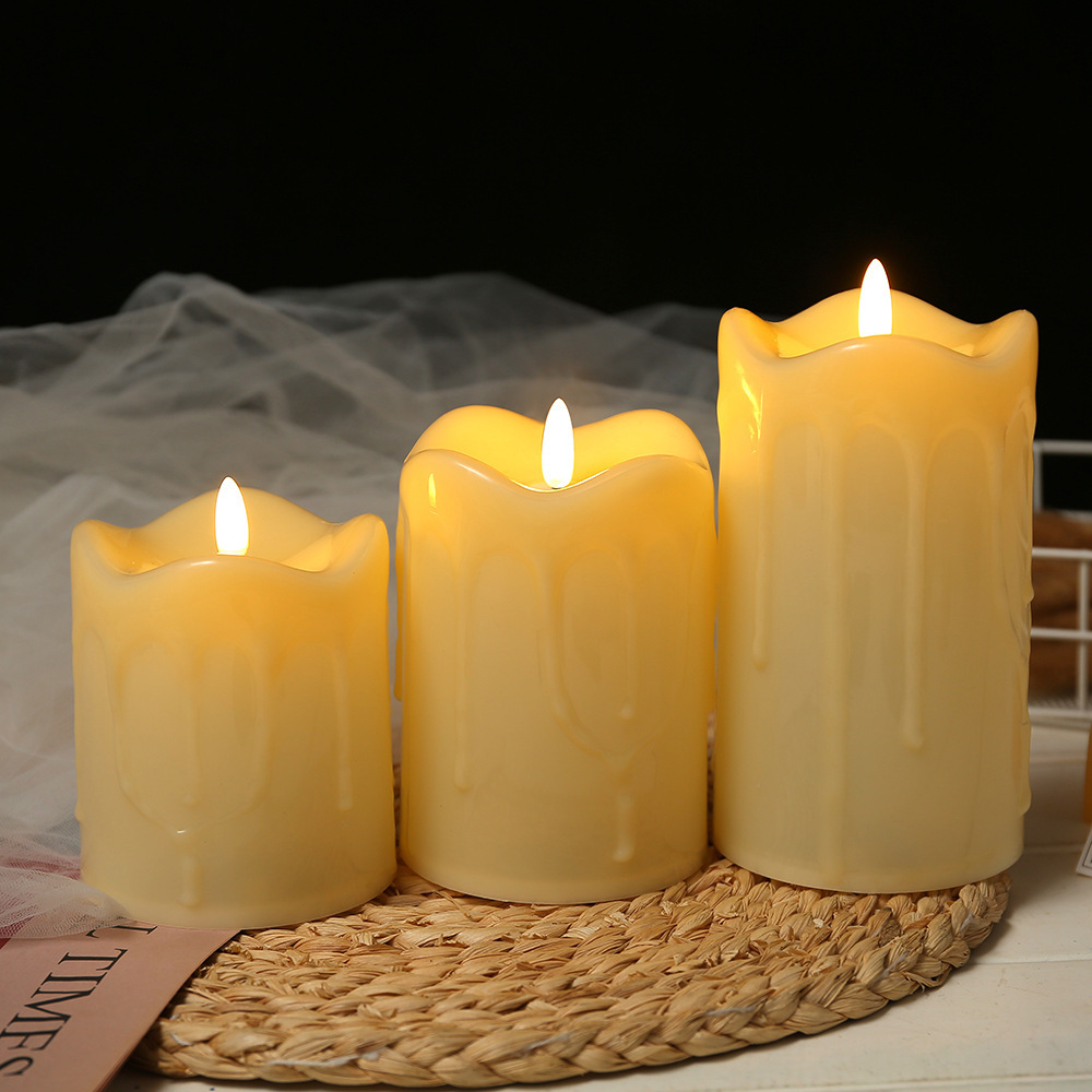 Large Size Candle Tear Wave Shaped Candles Remote Control Battery Operated Pillar LED Candle