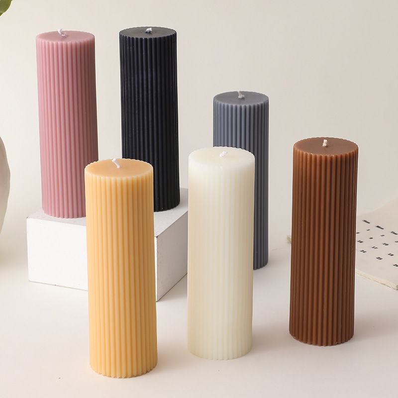 DIY soybean cylinder ribbed candle boho morandi color scented  fluted beeswax pillar candles