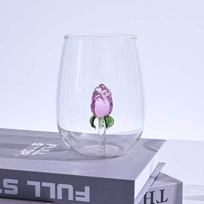 Heart Rose Flamingo Red Wine Glasses Creative Glass Cup Party Box Transparent Borosilicate Cute Novelty Wine Glass 120 Cm MU LIN