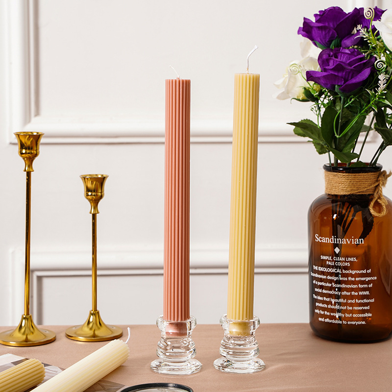 Pastel tall skinny pillar candle ribbed scented fluted pillar candle