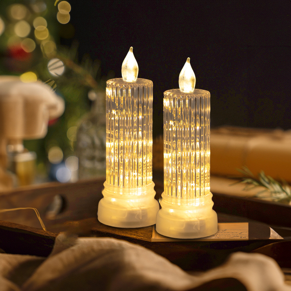 2024 flameless candles lamp battery operated clear rib diamond pattern flickering led pillar candles