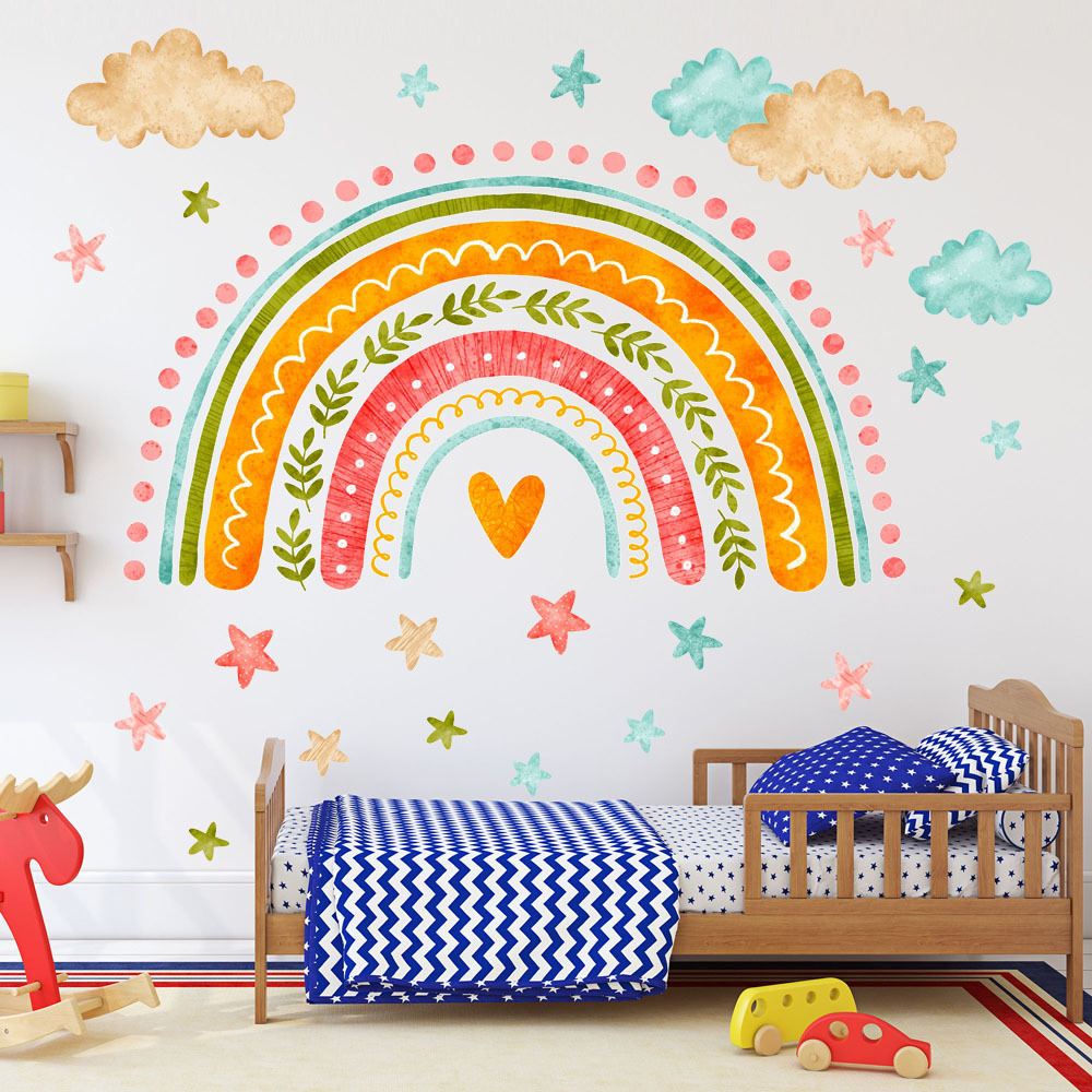 Rainbow Wall Decals Peel and Stick Self Adhesive Colorful Rainbow Wall Sticker for Kids Nursery Room