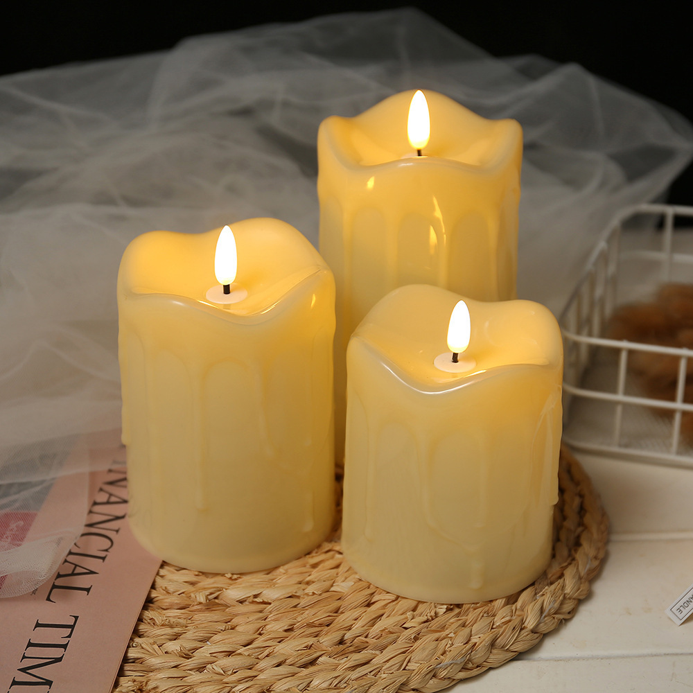 Large Size Candle Tear Wave Shaped Candles Remote Control Battery Operated Pillar LED Candle