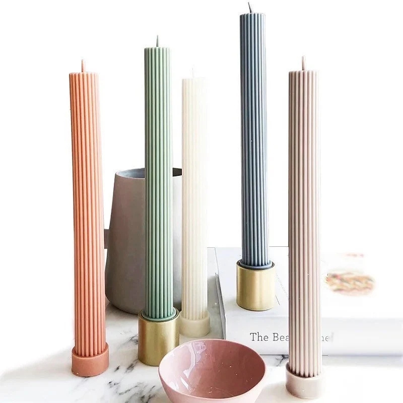 Pastel tall skinny pillar candle ribbed scented fluted pillar candle