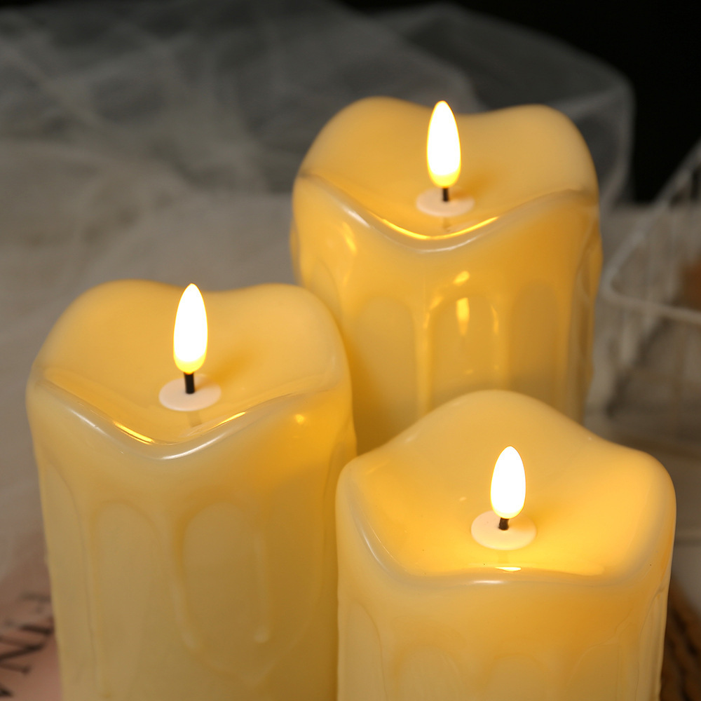 Large Size Candle Tear Wave Shaped Candles Remote Control Battery Operated Pillar LED Candle