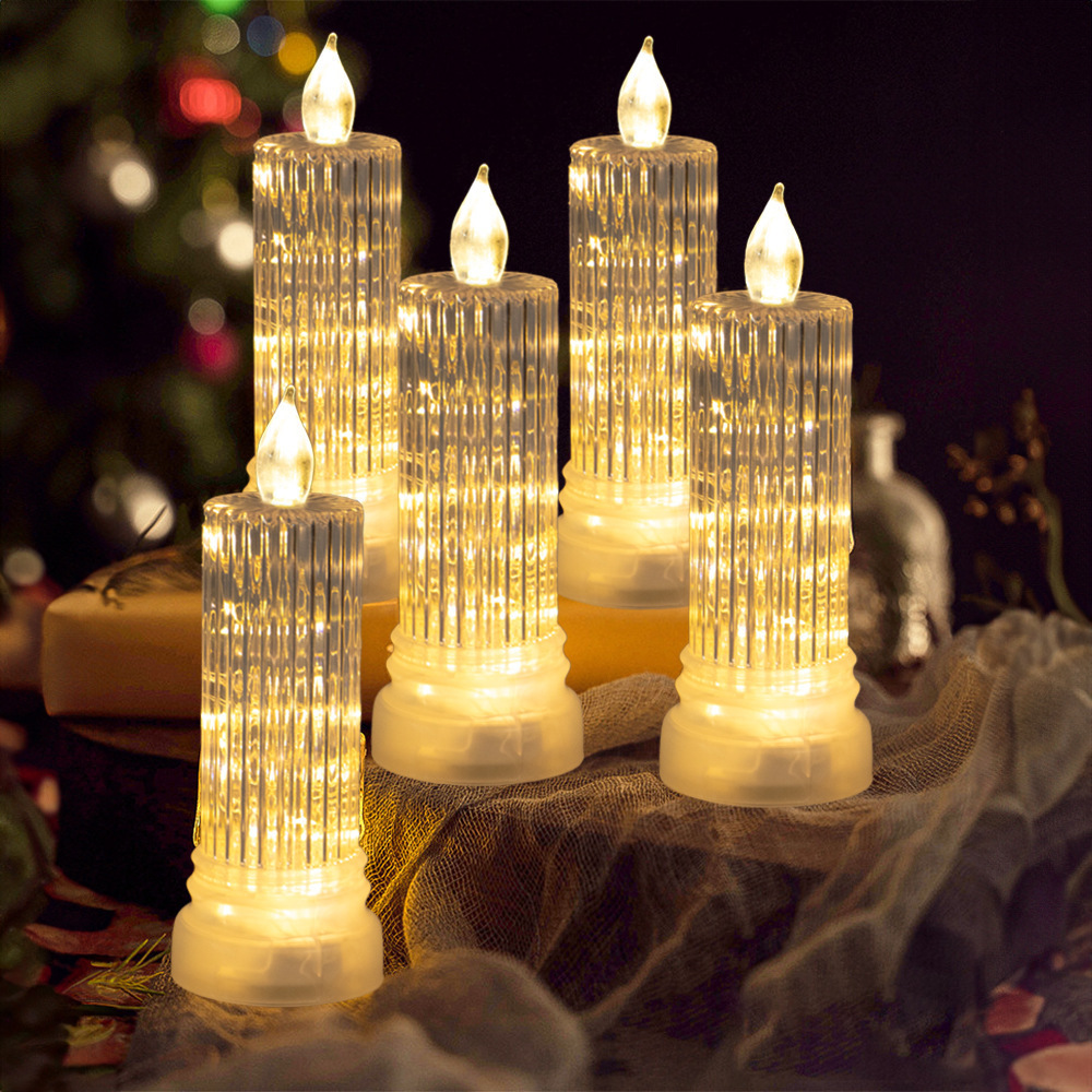 2024 flameless candles lamp battery operated clear rib diamond pattern flickering led pillar candles