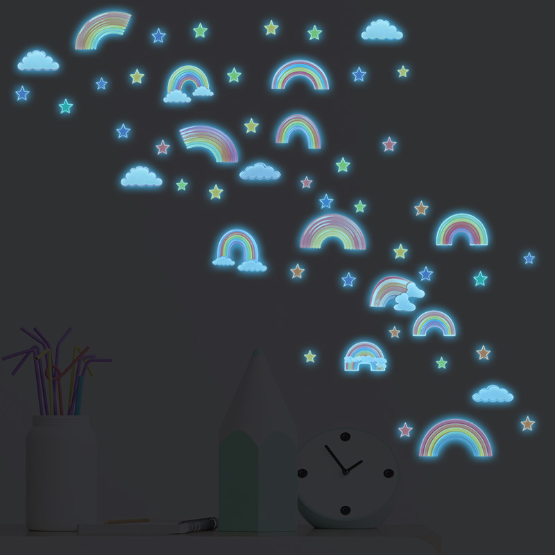 Nordic rainbow cloud luminous decals kids self-adhesive glow in the dark wall sticker for kid children's room