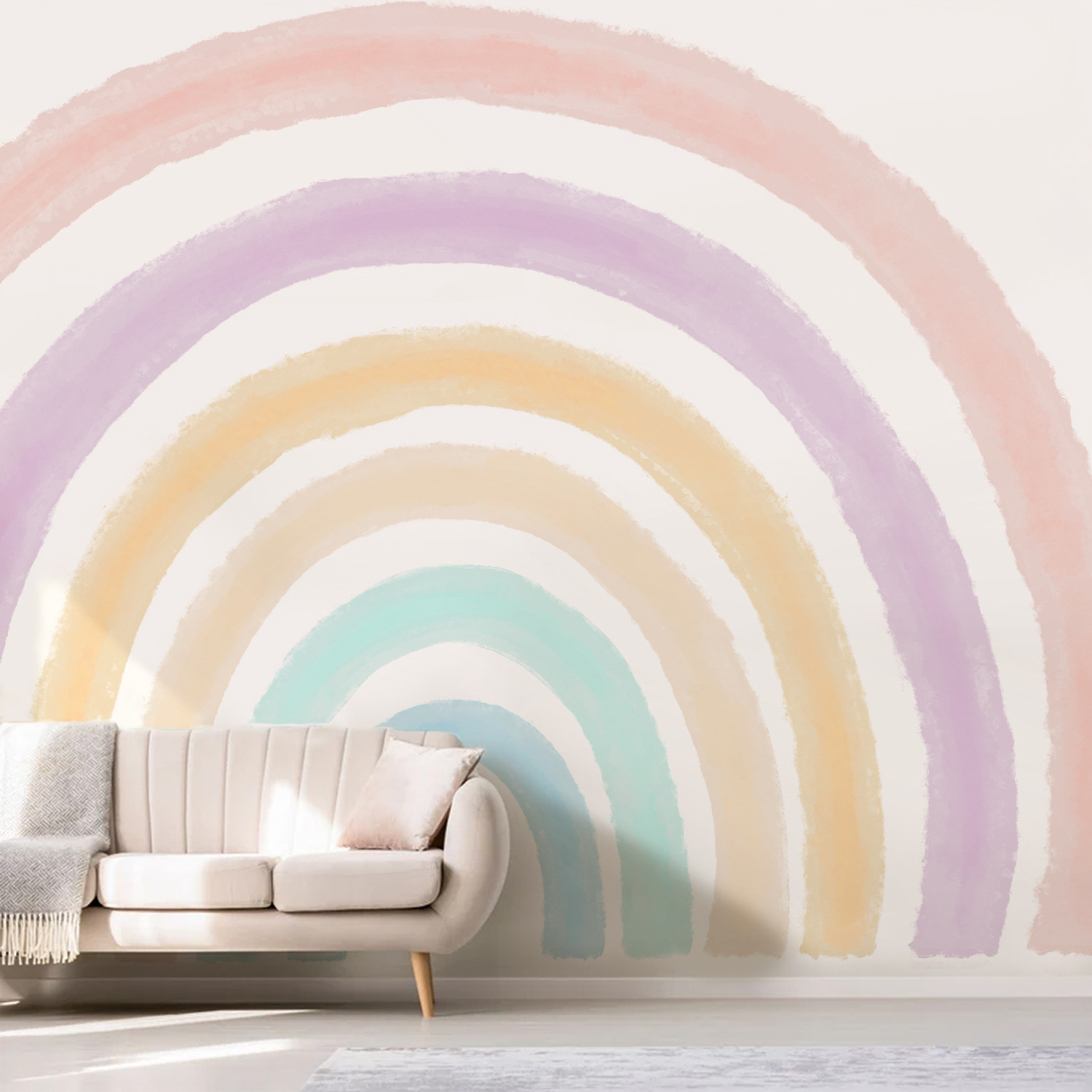 Lovely boho kid room peel and stick removable fabric wall decals large sun rainbow wall mural sticker