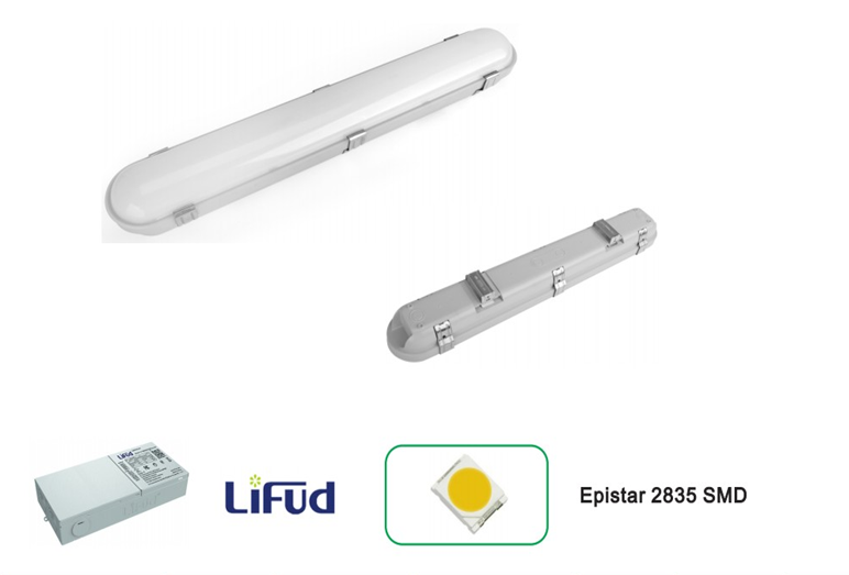 50W 4FT 120cm LED Twin Batten Tube Light Surface Mount or Hanging 4000lm Clear Cover 6000K led ip65 tri-proof light