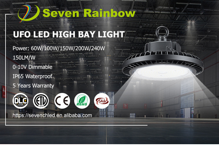 Shenzhen Seven Rainbow Factory 277V 347V  UFO LED 200W 5000K Daylight Quality High Bay LED Shop Light for Barn Gym Supermarket