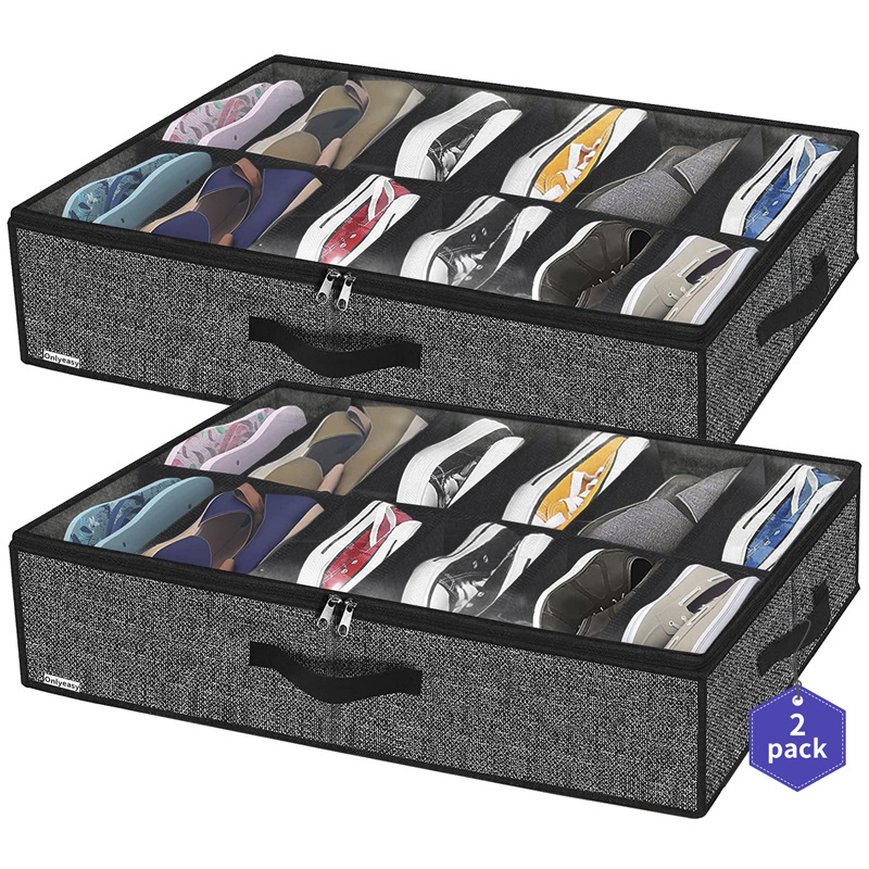 Wholesale Cheap Foldable Shoes Cube Bins Under Bed Shoe Storage Organizer Box with Handles 2 Pack