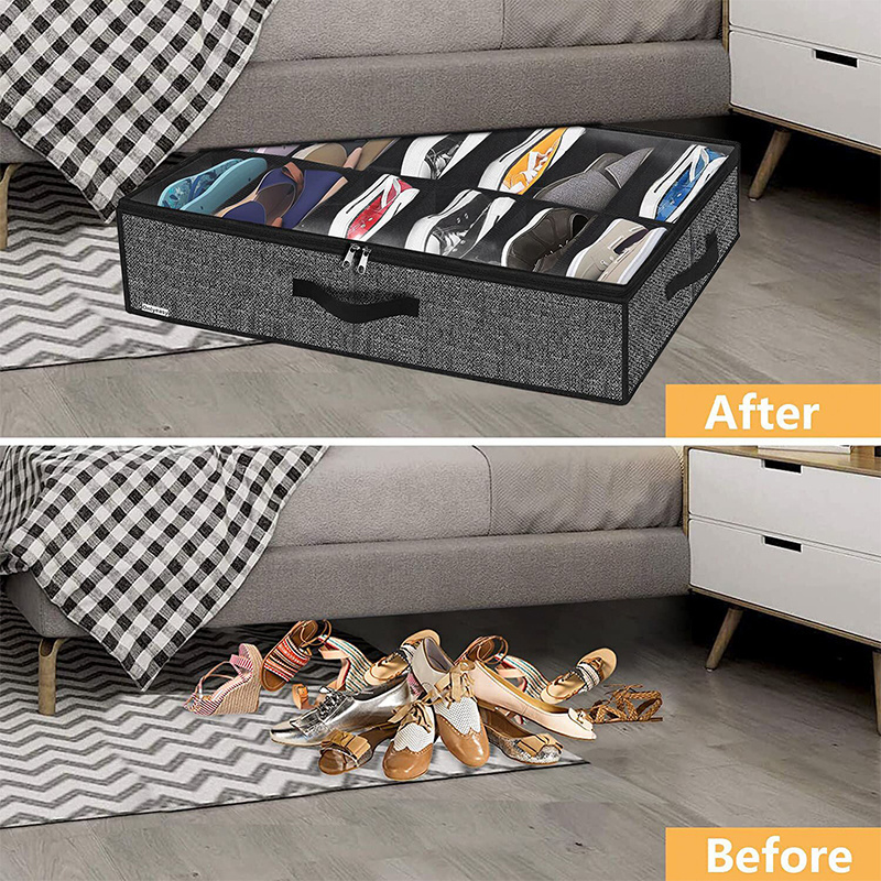 Wholesale Cheap Foldable Shoes Cube Bins Under Bed Shoe Storage Organizer Box with Handles 2 Pack