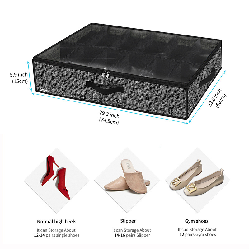 Wholesale Cheap Foldable Shoes Cube Bins Under Bed Shoe Storage Organizer Box with Handles 2 Pack