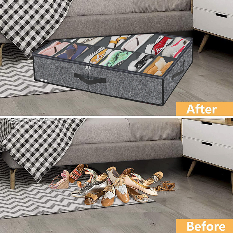 Sturdy Collapsible Closet Storage Box Bag Under Bed Storage For Shoes with Clear Window 2 Pack