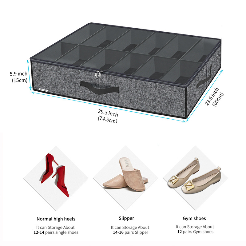 Sturdy Collapsible Closet Storage Box Bag Under Bed Storage For Shoes with Clear Window 2 Pack