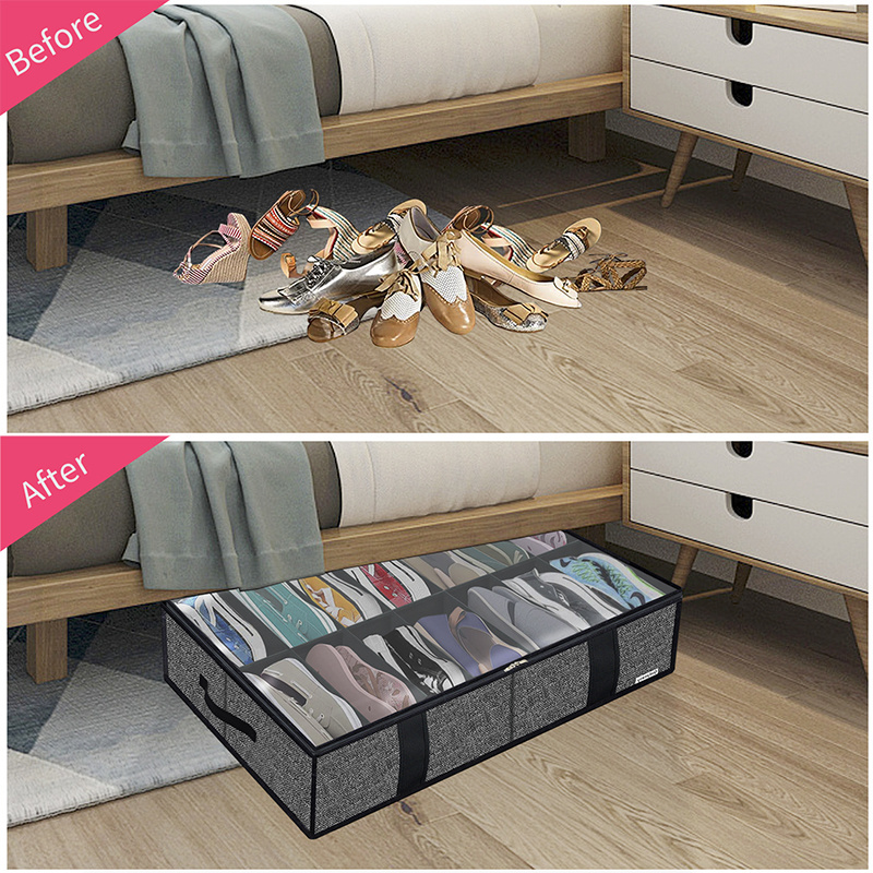 Wholesale Premium Underbed Shoes Boxes Under Bed Shoe Storage Organizer With Clear Window 2 Pack