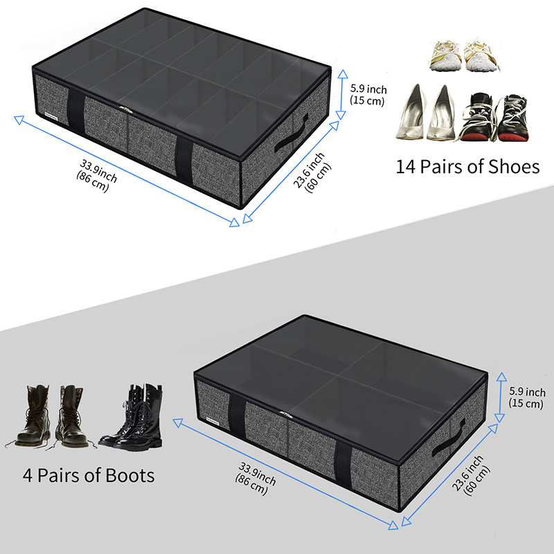 Wholesale Premium Underbed Shoes Boxes Under Bed Shoe Storage Organizer With Clear Window 2 Pack