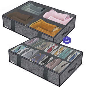 Breathable Collapsible Under Bed Storage Solution Shoe Organizer For Closet with Handles 2 Pack