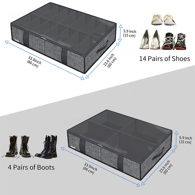 Breathable Collapsible Under Bed Storage Solution Shoe Organizer For Closet with Handles 2 Pack