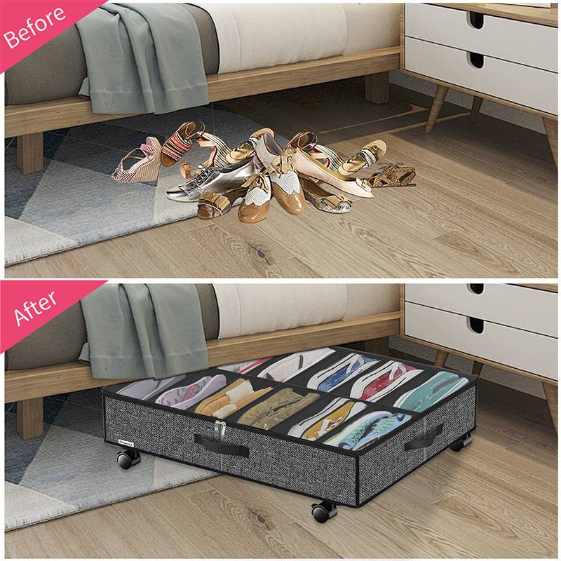 Underbed Closet Wardrobe Shoe Organizer Box Bins Under Bed Storage Containers with Wheels 2 Pack