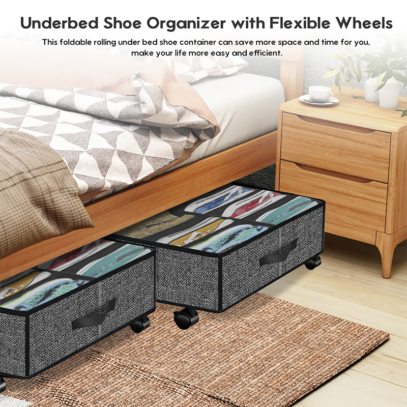 Underbed Closet Wardrobe Shoe Organizer Box Bins Under Bed Storage Containers with Wheels 2 Pack