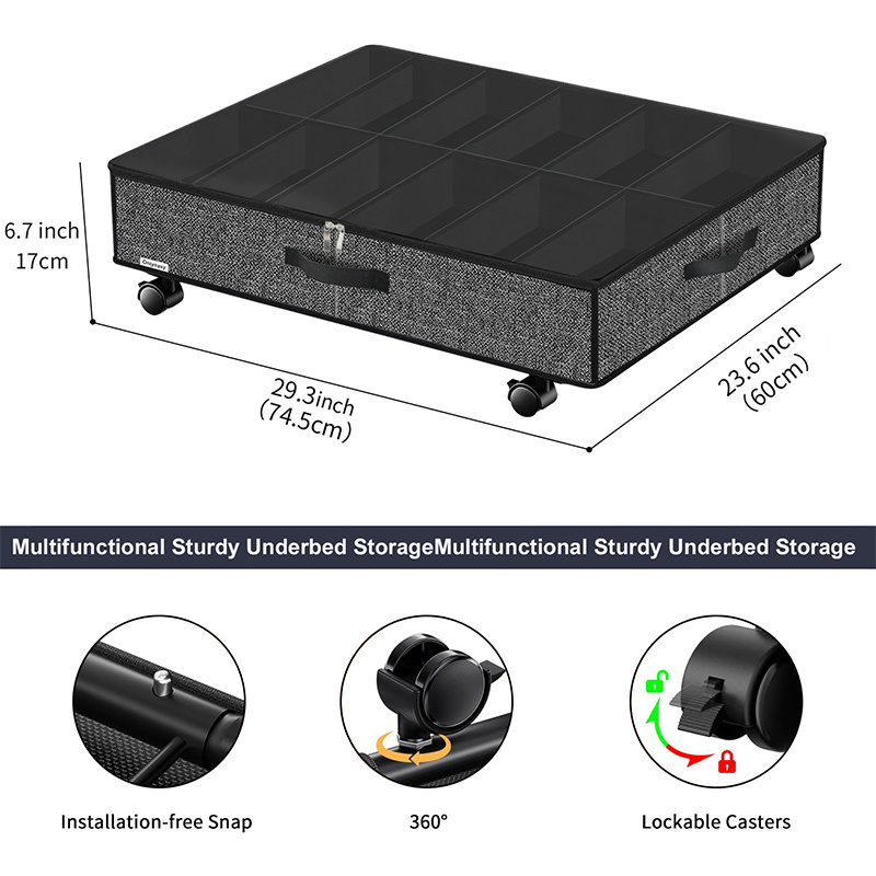 Underbed Closet Wardrobe Shoe Organizer Box Bins Under Bed Storage Containers with Wheels 2 Pack