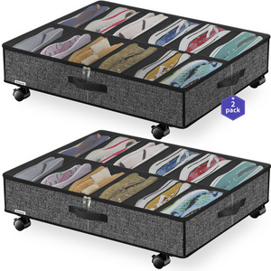 Underbed Closet Wardrobe Shoe Organizer Box Bins Under Bed Storage Containers with Wheels 2 Pack