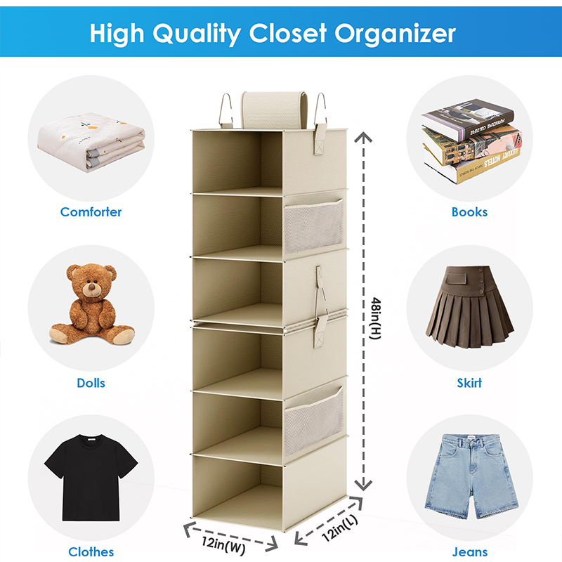 Hanging Closet Wardrobe Clothing Storage Bag Rack Holder Foldable Clothes Jeans Shirt Organizer 6 Layers