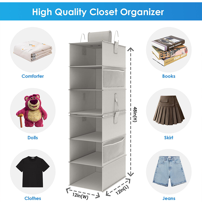 Hanging Closet Organizers and Wardrobe Clothes Storage Bags Collapsible Shelves for Shoes Toys 6 Shelf