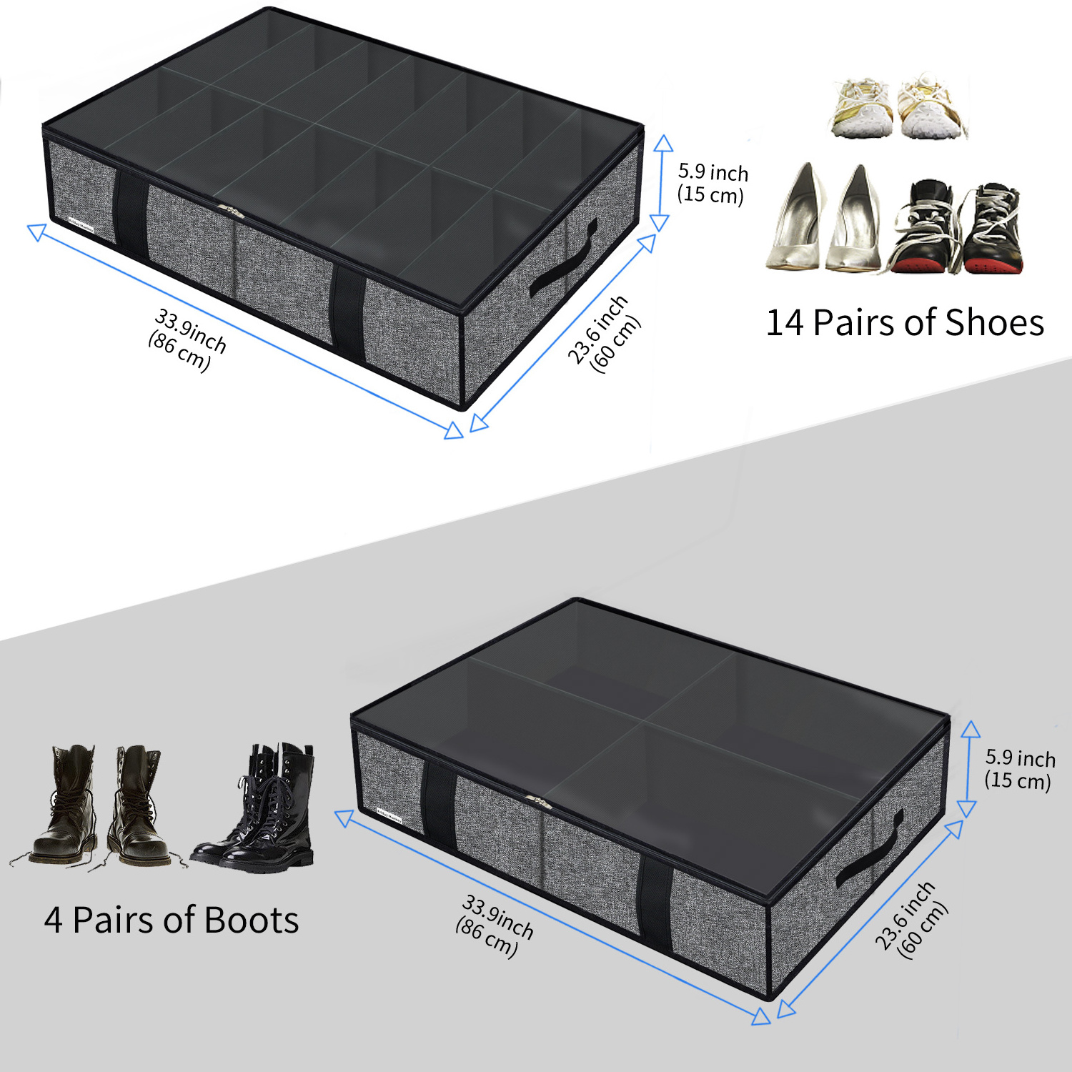 Manufacturer Friday Monkey Under Bed Shoe Organizer 1 Boots 1 Shoes (14+4 Cells) Cotton-like Black ZMBCUBS14S4